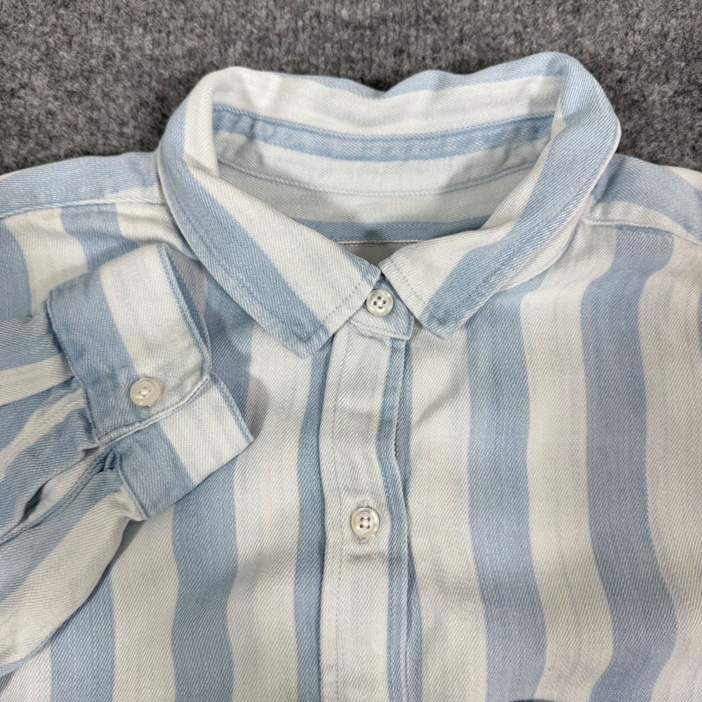 Rails Striped Button Down Raw Hem Shirt Womens Medium Blue White Tencel EUC